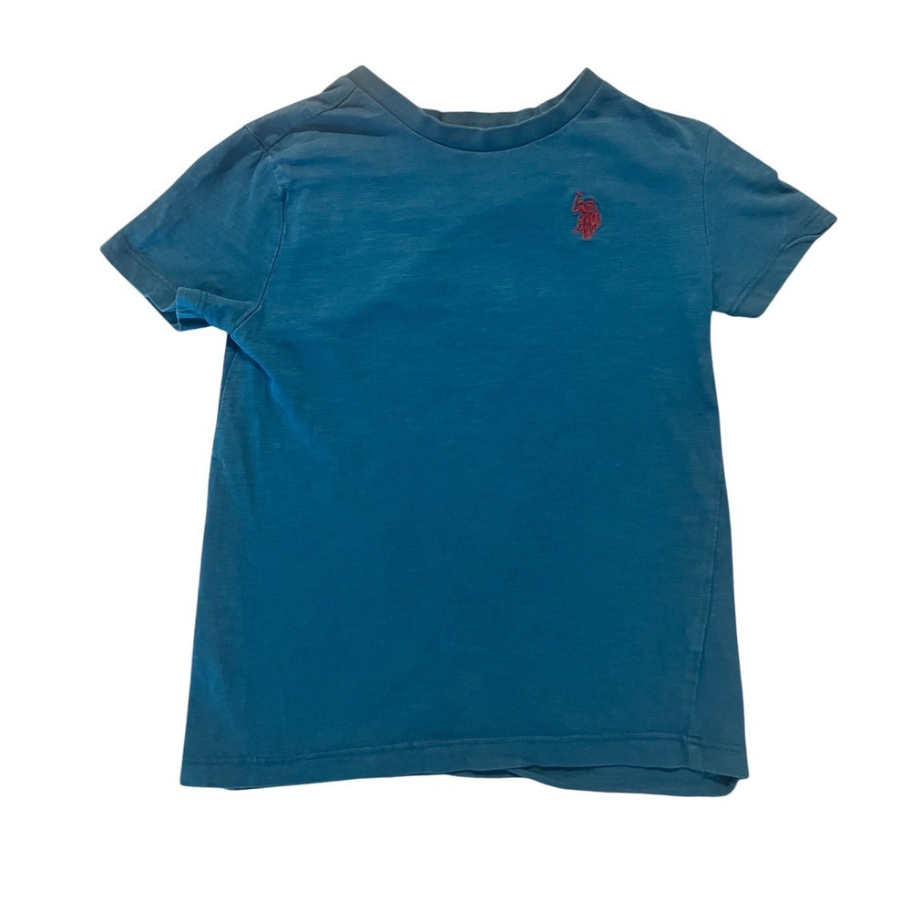 US Polo Assn Kids Blue Slub Knit Short Sleeve T-Shirt Red Logo XS 4/5 (0900)
